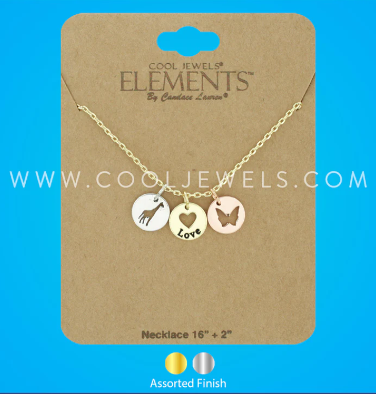 Giraffe, Heart, Butterfly Necklace