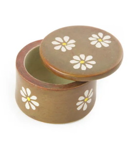 Moss Green Daisy Print Soapstone Ring Box